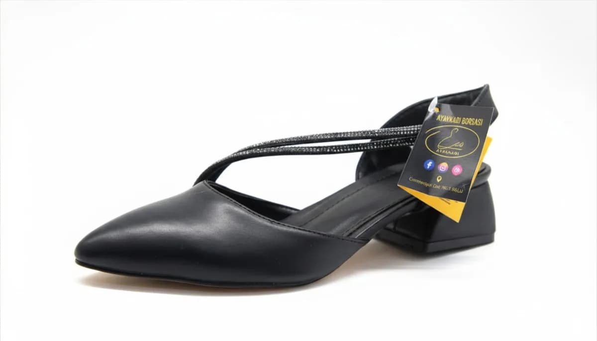 Kadın Siyah Çapraz Bantlı Alçak Kalın Topuklu Slingback Ayakkabı - görsel 2