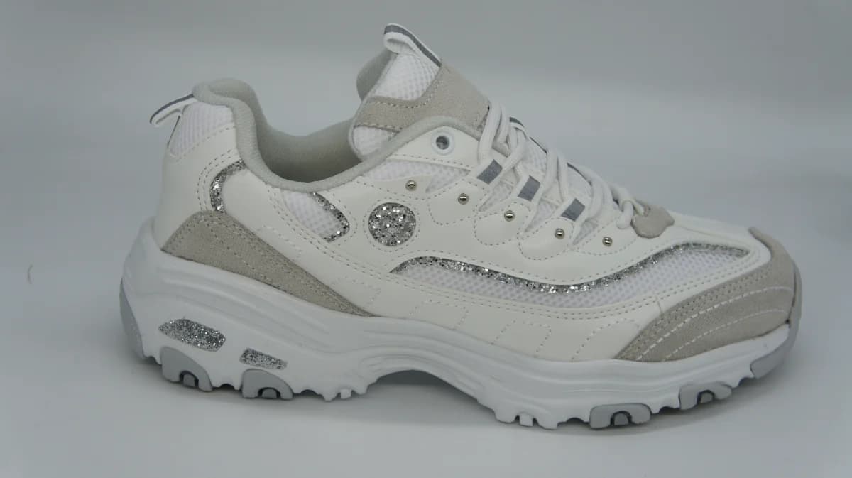 Flet Kadın Beyaz Simli Detaylı Kalın Dişli Tabanlı Chunky Sneaker - görsel 4