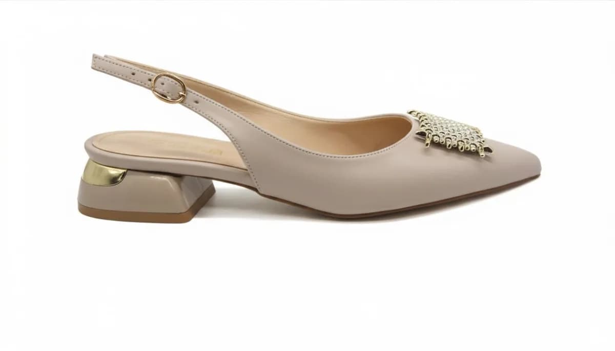 Kadın Bej Toka Detaylı Alçak Kalın Topuklu Slingback Ayakkabı - görsel 3