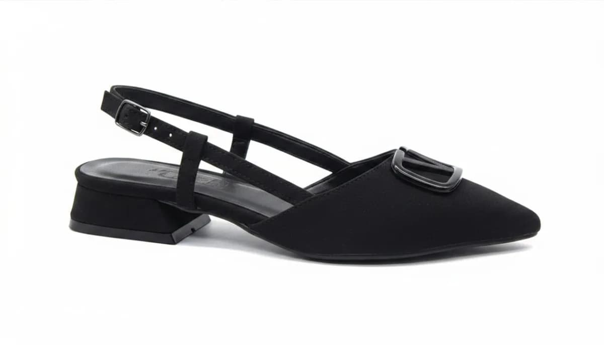 Kadın Siyah Geometrik Tokalı Alçak Kalın Topuklu Slingback Ayakkabı - görsel 3