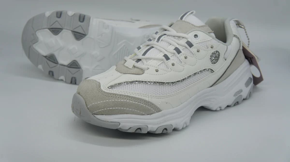 Flet Kadın Beyaz Simli Detaylı Kalın Dişli Tabanlı Chunky Sneaker