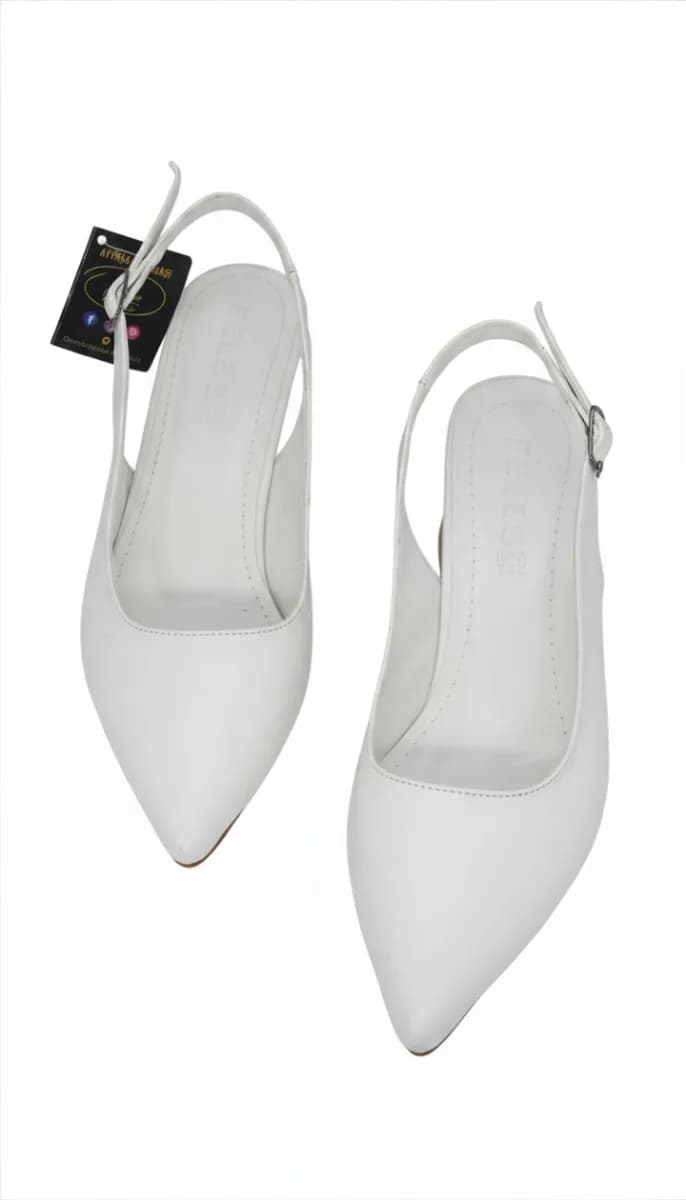 Kadın Beyaz Alçak Kalın Topuklu Slingback Ayakkabı - görsel 5
