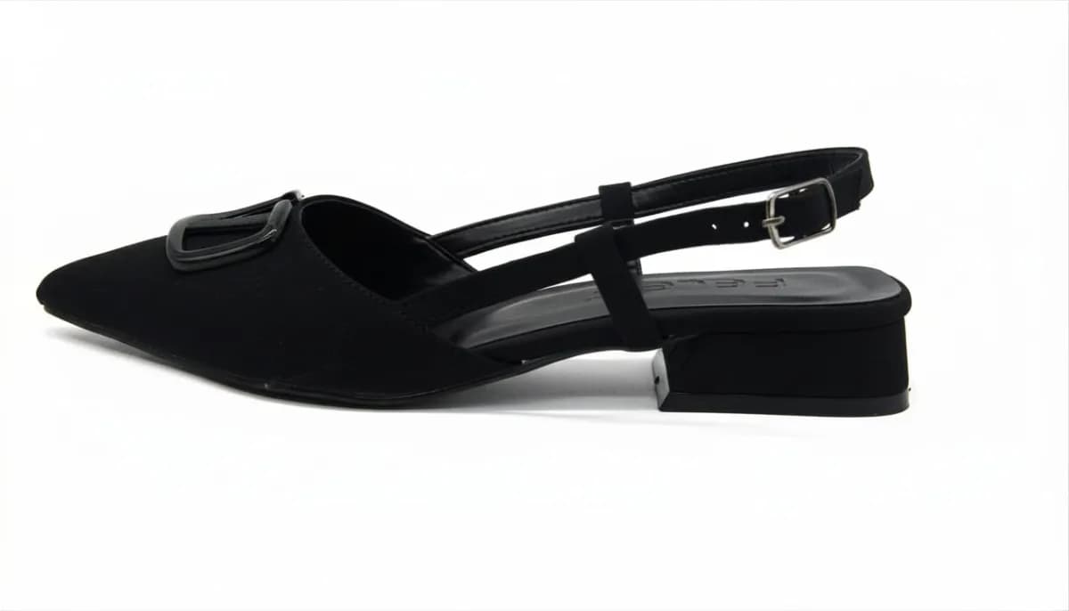 Kadın Siyah Geometrik Tokalı Alçak Kalın Topuklu Slingback Ayakkabı - görsel 5