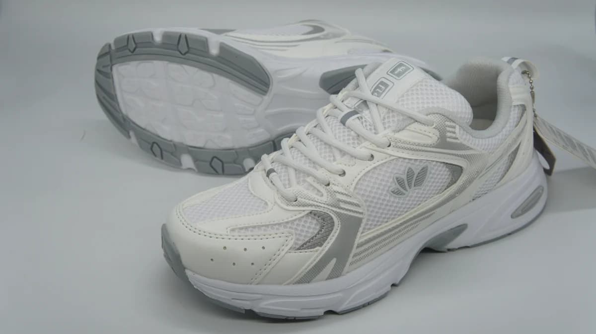 Flet Unisex Beyaz Gri Fileli Katmanlı Retro Koşu Sneaker