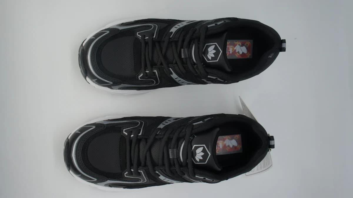 Flet Kadın Siyah Gümüş Şeritli Fileli Beyaz Tabanlı Retro Koşu Sneaker - görsel 2